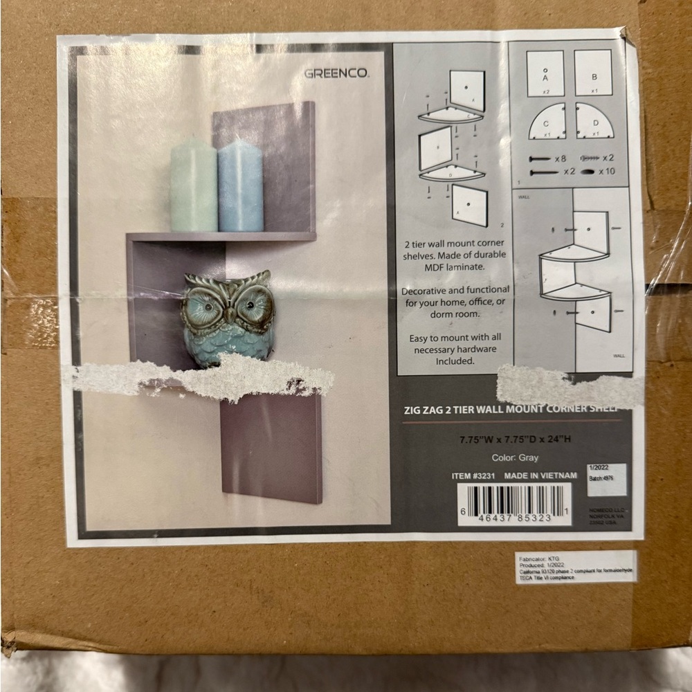 Gray 2 Tier Wall Mount Corner Shelf